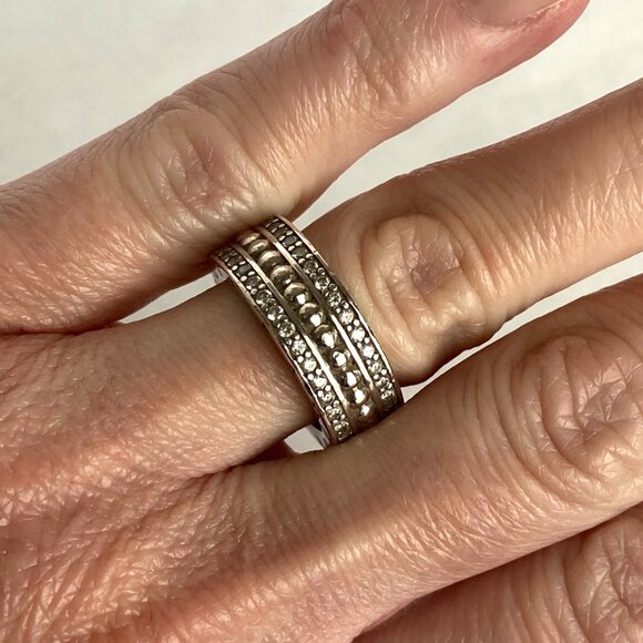 Authentic Pandora Sterling Silver 925 Cubic Zirconia Wide Band Forever Ring Sz 6 - Picture 3 of 16